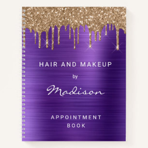 Purple Gold Glitter Hair And Makeup Appointment Notebook