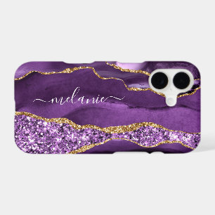 Purple Gold Glitter iPhone Case Personalised Name