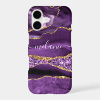 Purple Gold Glitter iPhone Case with Custom Name