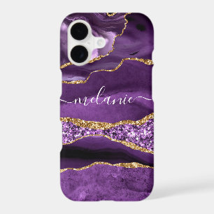 Purple Gold Glitter iPhone Case with Custom Name