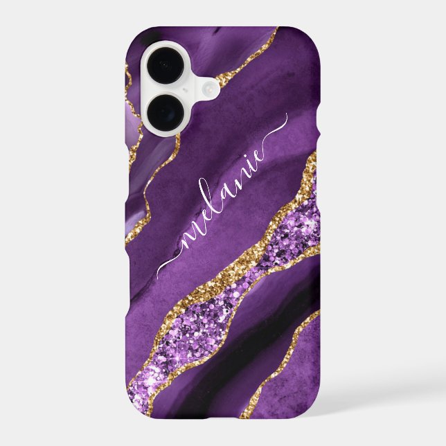 Purple Gold Glitter iPhone Case with Custom Name (Back)