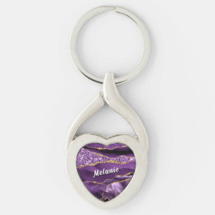 Purple Gold Glitter Keychain Gift Personalize Name