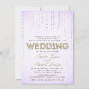Purple & Gold Glitter Look Wedding Invitation