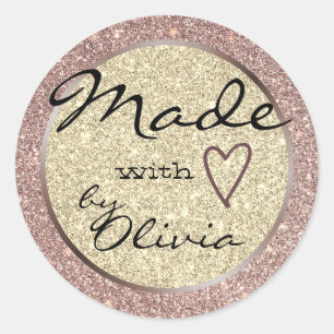Purple Gold Glitter Made with Love Heart Symbol Classic Round Sticker