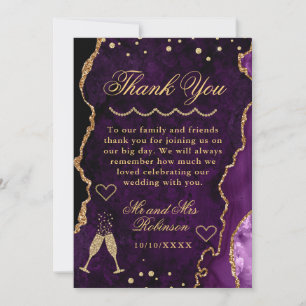 Purple & Gold Glitter Marble Agate Wedding Thank You Card
