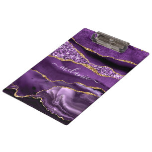Purple Gold Glitter Marble Clipboard Custom Name