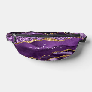 Purple Gold Glitter Marble Custom Name Fanny Pack