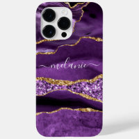 Purple Gold Glitter Marble Custom Name iPhone Case
