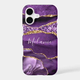 Purple Gold Glitter Marble Custom Name iPhone Case