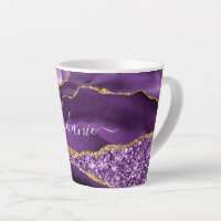 Purple Gold Glitter Marble Custom Name Latte Mug