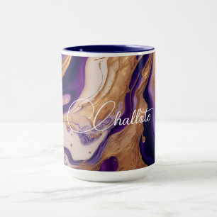 Purple Gold Glitter Marble Custom Name   Mug