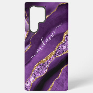 Purple Gold Glitter Marble Gift with Custom Name Samsung Galaxy Case