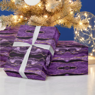 Purple Gold Glitter Marble Gift Wrapping Paper