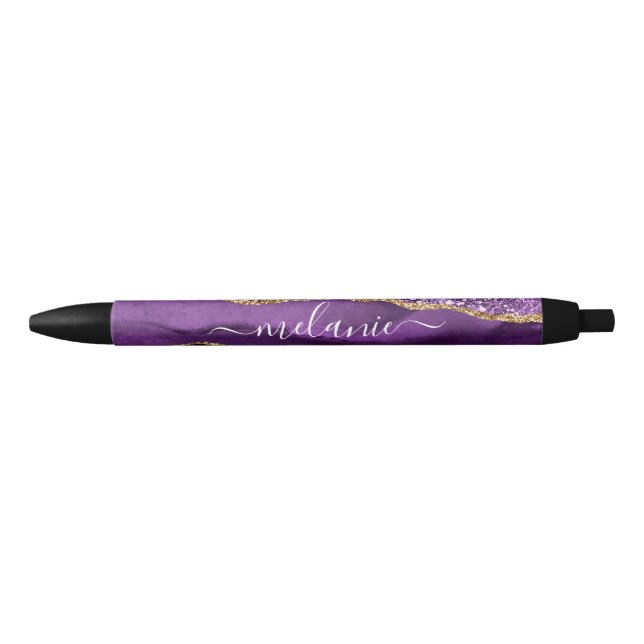 Purple Gold Glitter Marble Pen with Custom Name (Front)