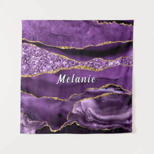 Purple Gold Glitter Marble Tapestry Custom Name