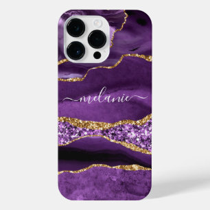 Purple Gold Glitter Marble Your Name iPhone Case