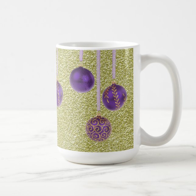 Purple Gold Glitter Merry Christmas Baubles Mug (Right)
