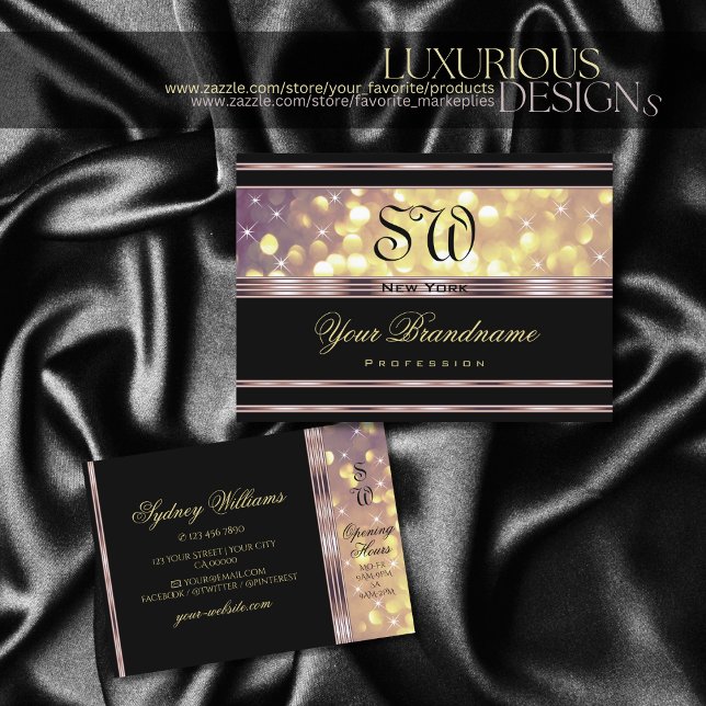Purple Gold Glitter Monogram Black Lilac Border Business Card (Creator Uploaded)