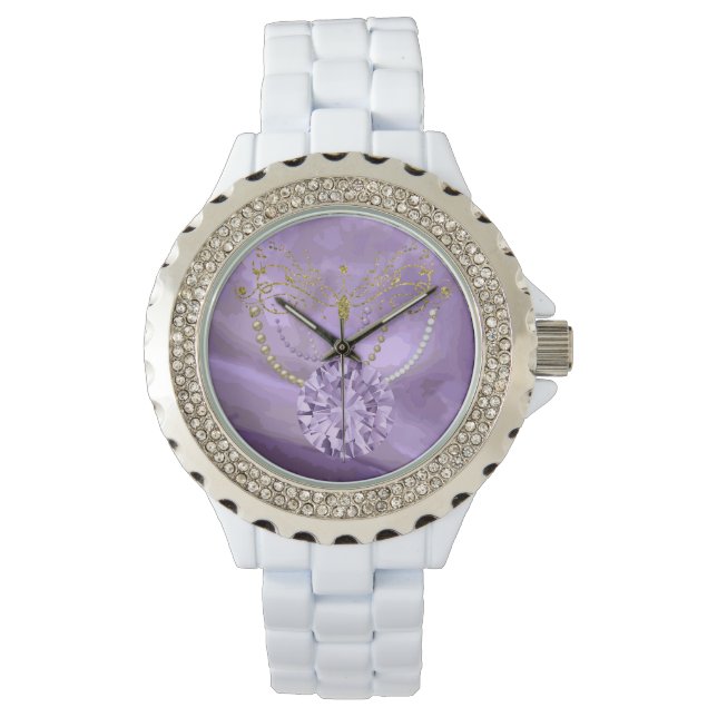 Purple Gold Glitter Music &Jewels Rhinestone Watch (Front)