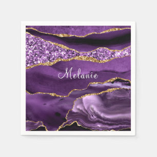 Purple Gold Glitter Napkins Personalised Name