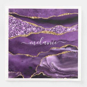Purple Gold Glitter Napkins Personalised Name