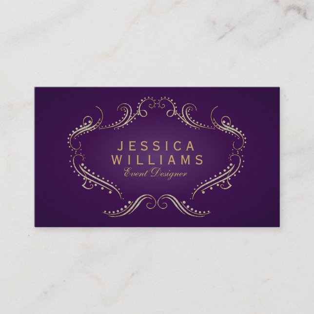 Purple & Gold Glitter Ornate Frame 3 Business Card (Front)