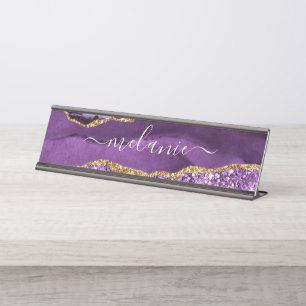 Purple Gold Glitter Personalised Custom Name Desk Name Plate