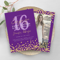 Purple Gold Glitter Photo Surprise Sweet 16 