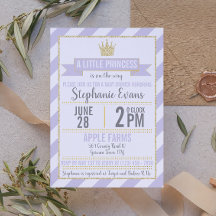 Purple Gold Glitter Princess Baby Shower Invite