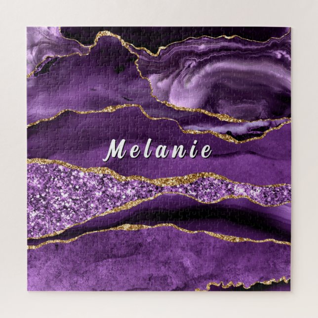 Purple Gold Glitter Puzzle Gift Personalized Name (Vertical)