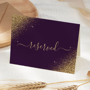 Purple Gold Glitter Reserved Wedding Place Card