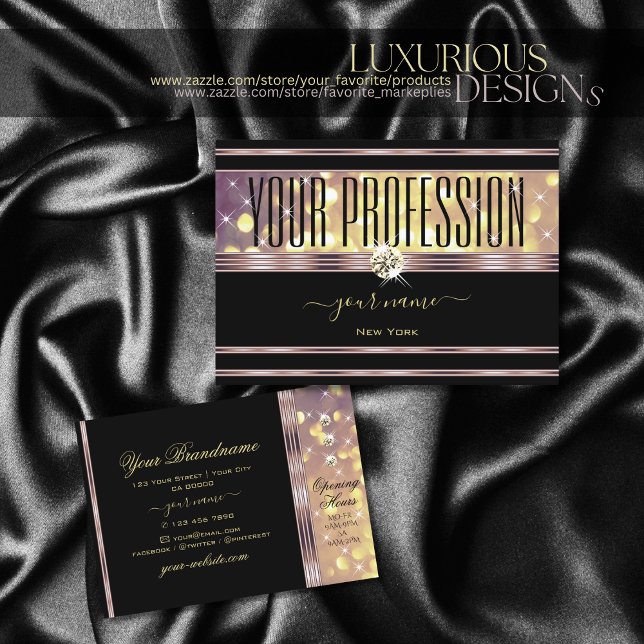 Purple Gold Glitter Rhinestones Black Lilac Decor Business Card (Creator Uploaded)