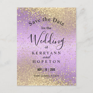 Purple & Gold Glitter- Save The Date Announcement  Postcard
