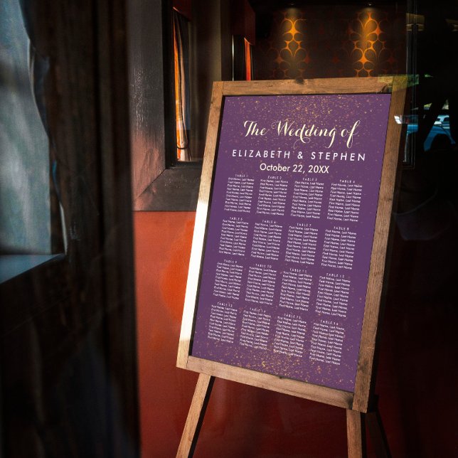 Purple Gold Glitter Sparkle Wedding Seating Chart (Creator Uploaded)