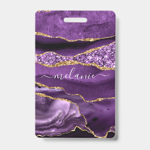 Purple Gold Glitter Sparkly Badge with Custom Name ID Badge