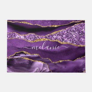 Purple Gold Glitter Sparkly Custom Name Doormat