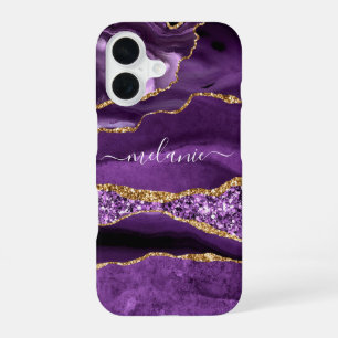 Purple Gold Glitter Sparkly Marble Custom Name iPhone 16 Case