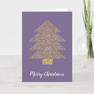 Purple Gold Glitter Stripes Christmas Tree Card