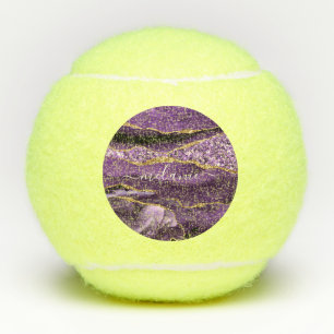 Purple Gold Glitter Tennis Balls with Custom Name