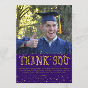 Purple & Gold Glitter THANK YOU--handwrite on back Thank You Card