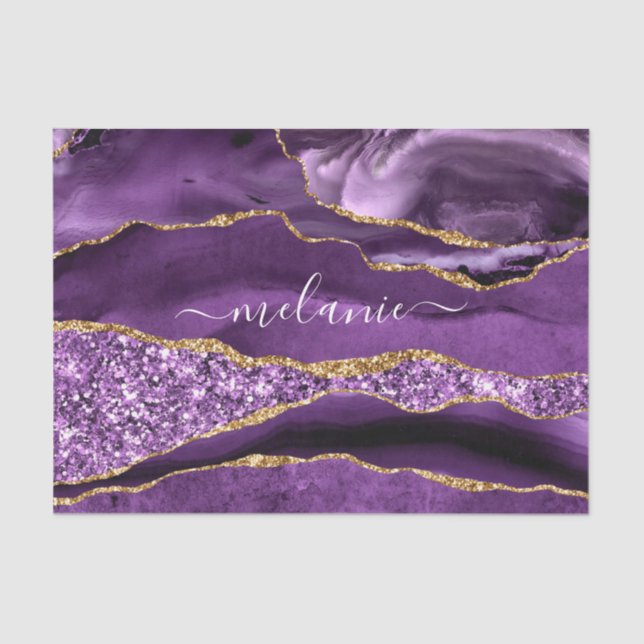 Purple Gold Glitter Tissue Paper with Custom Name (Front)