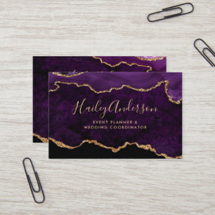 Purple & Gold Glitter Watercolor Gilded Agate Business Card