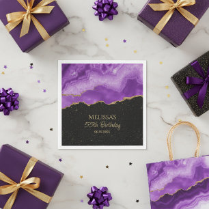 Purple Gold Glitter Watercolor Marble Napkin