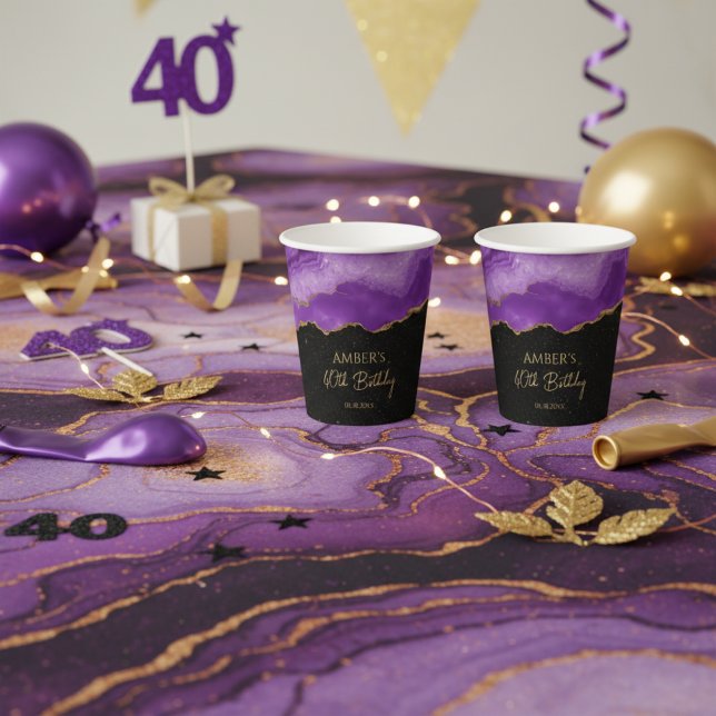 Purple Gold Glitter Watercolor Marble Paper Cups (Creator Uploaded)