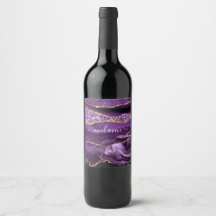 Purple Gold Glitter Wine Label with Custom Name