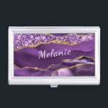 Purple Gold Glitter Your Name Business Card Case<br><div class="desc">Business Card Cases with Agate Purple Violet Gold Glitter Geode Custom Name Sparkle Marble Personalised Birthday - Anniversary Business Card Cases / Gift / Suppliest - Add Your Name - Text or Remove - Make Your Special Gift - Resize and move or remove and add text / elements with customisation...</div>