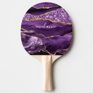 Purple Gold Glitter Your Name Ping Pong Paddle
