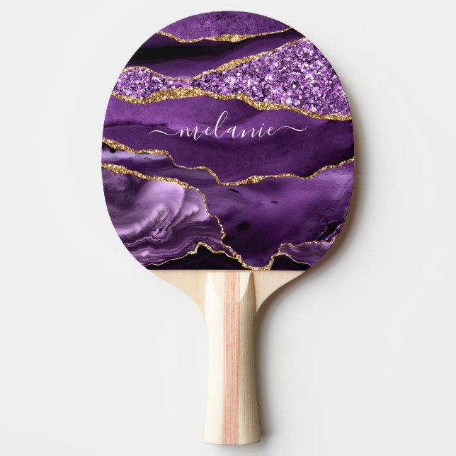 Purple Gold Glitter Your Name Ping Pong Paddle (Front)