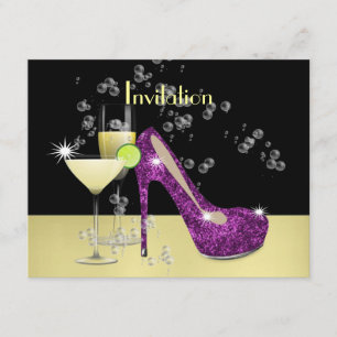 Purple Gold Glitzy Girly Bubbly Shoe Invitation