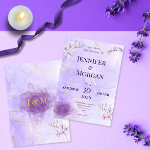 Purple Gold Gothic Floral Wedding Invitation